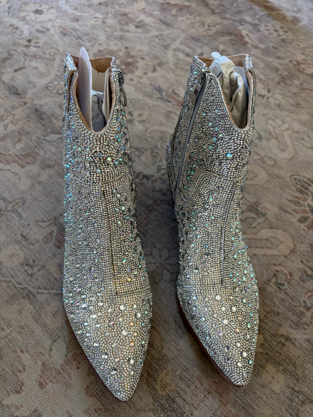 Mi.iM Silver Crystal Embellished Pointed Ankle Booties